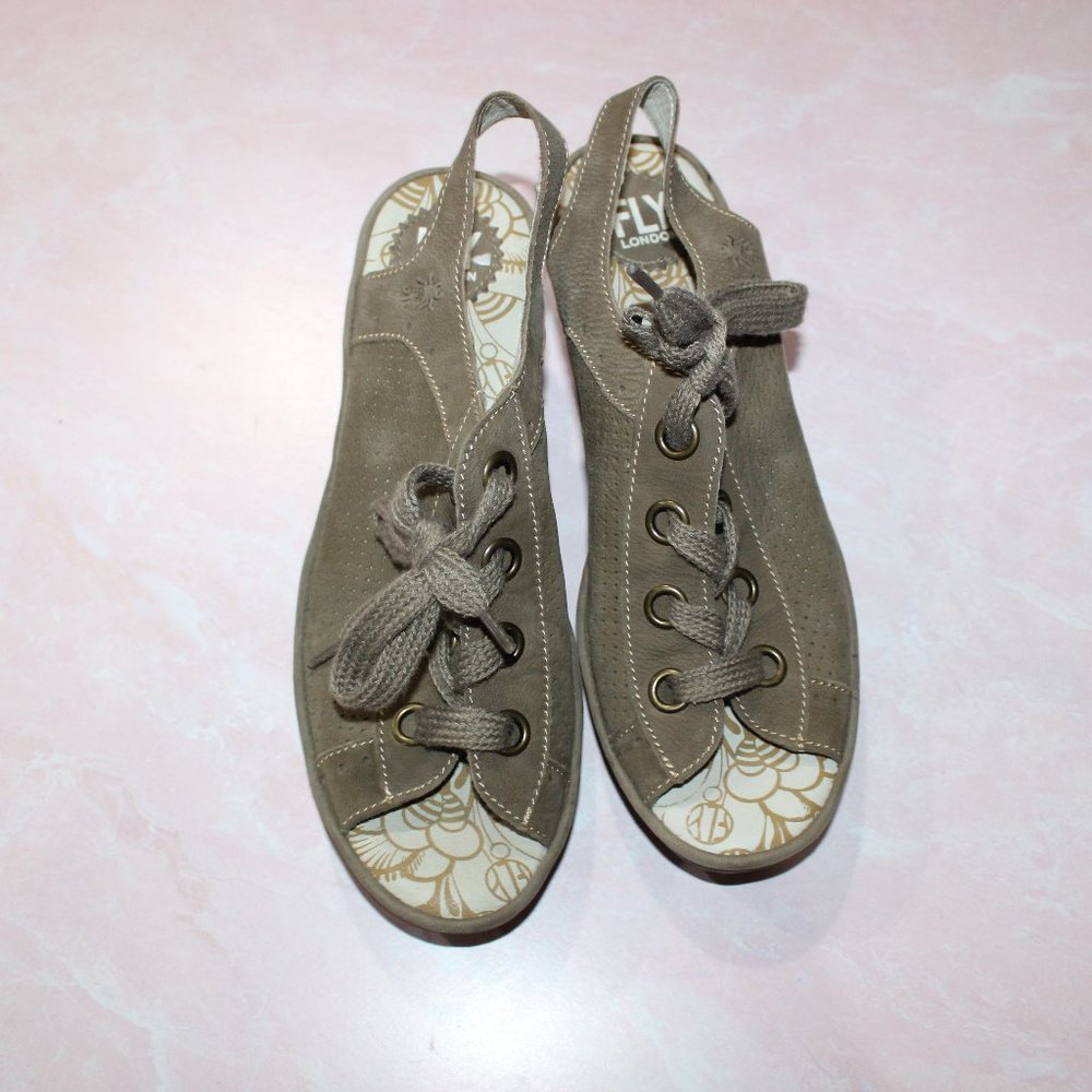 Fly London Grey Lace Up Wedge Sandals sz 41 - Picture 2 of 7